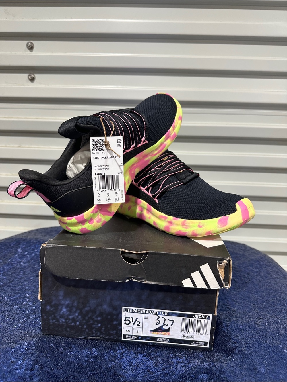 adidas Black Athletic Sneakers with Pink & Yellow Patterned Sole-fits 6.5 women